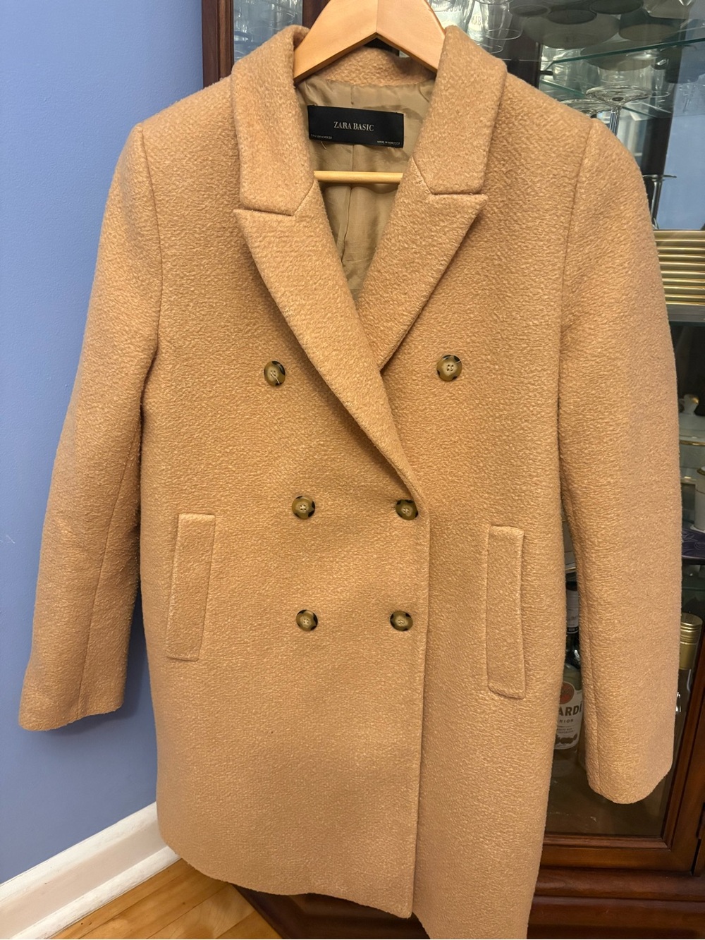 Zara Camel Double-Breasted Pea Coat